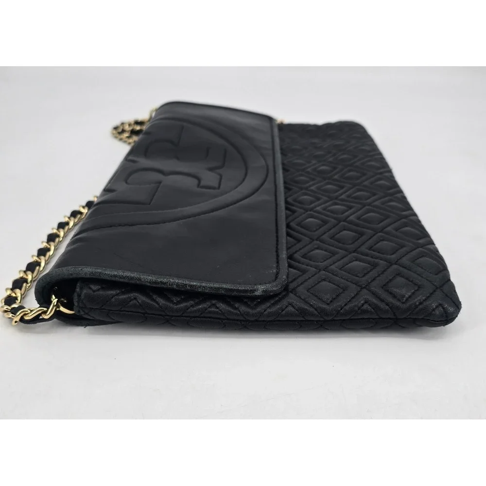 Tory Burch Large Fleming Convertible Crossbody Bag Black Leather Quilted Chain